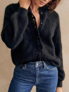 Suéter de <span class=keywords><strong>Punto</strong></span> Abierto con Mangas Abullonadas y Diseño Personalizado con Logotipo, Estilo Casual y Acogedor para Primavera y Otoño 2025, para Mujer - Product Image 3