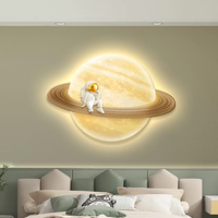 Lukisan Mural Lampu LED Astronot Bulan Modern Dekorasi Teras Lukisan Gantung Planet Latar Belakang Kamar Anak