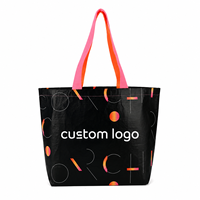 Sac de courses personnalisé en tissu non tissé laminé RPET, imprimé en couleur, pliable, écologique, imperméable et recyclable, avec coutures renforcées