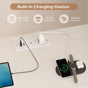 Meuble TV de salon avec étagères, <span class=keywords><strong>commode</strong></span> <span class=keywords><strong>longue</strong></span> blanche avec 12 tiroirs en tissu, lumières LED et station de charge - Product Image 5