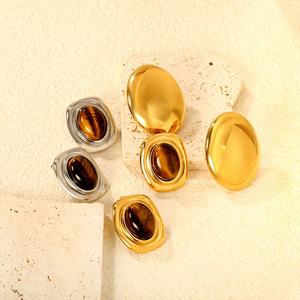 Pendientes de Moda Retro, Geométricos, Estilo Francés Vintage, con Piedra Turquesa, Modernos, de Acero Inoxidable Hipoalergénico, Forma Ovalada - Product Image 1