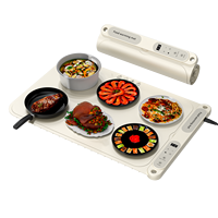 Plateau chauffant portable pour aliments, 6 compartiments, tapis chauffant électrique en silicone, 7 réglages de température, verrouillage enfant, usage domestique