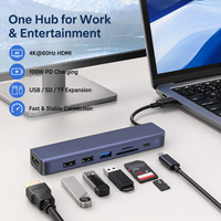 Hub USB C 7 en 1, Adaptador HDMI 4K*60Hz con Lector de Tarjetas SD/TF, Puerto USB 3.0 y PD de 100W, Base de Conexión de Aluminio para Laptop