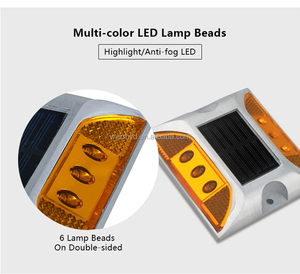 6 LED de advertencia de tráfico Led luces de jardín solares Cat <span class=keywords><strong>Eye</strong></span> Road Stud con IP68 Luz de marcado de entrada solar subterránea inalámbrica - Product Image 4