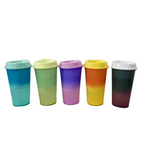 Многоразовая пластиковая меняющая цвет стаканчик для кофе, чая, горячего шоколада, 16 унций, 480 мл