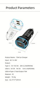 OEM Hot Selling 75W Portable 3.0 Phone Fast Charger PD Car <b>Adapter</b> <b>Universal</b> 2 Port 12-30V Quick Charge Electric Type - Product Image 6