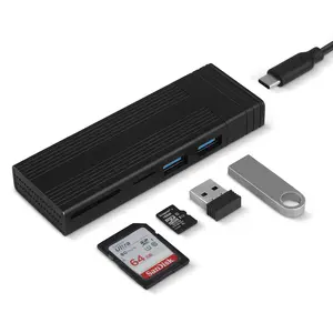 黑色M.2固态硬盘外壳集线器5合1灰色NVME，带3.0 USB端口，带TF SD插槽2230 2242 2260 2280免费定制徽标