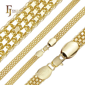 7 мм + FJ Fallon модные ювелирные изделия Бисмарк плетение якорь четырехъякорная цепочка с покрытием из 14-каратного золота латунь сплит - Product Image 3