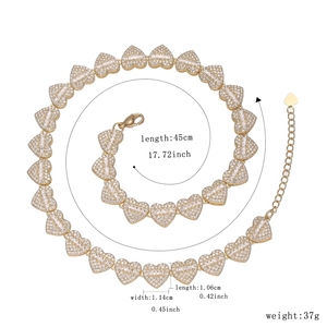 Collier Cœur en Laiton Plaqué Or 14K avec Pavé de Zircons Cubiques, Bijou Tendance Bling Géométrique pour Femme, Idéal Cadeau, Vente en Gros - Product Image 2