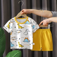 Setelan Lengan Pendek Lucu Desain Hewan Kartun Cetak Anak-anak 25 Musim Panas Baru Kaos Katun Anak Laki-laki Celana Pendek Gaya Korea Bayi