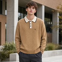 Pull Polo Homme en Maille Torsadée à Manches Longues, Épaules Tombantes, Broderie CF, Logo Personnalisé, Vente en Gros, Style Preppy Old Money