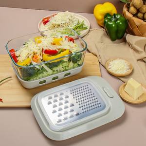 <span class=keywords><strong>Mandoline</strong></span> multifonction 3 en 1 pour légumes, concombre, pomme de terre, carotte, gingembre, fromage, râpe, récipient, manuel, en acier inoxydable - Product Image 1