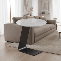 Table basse ronde moderne extensible avec rangement en acier inoxydable et plateau en marbre pour salon