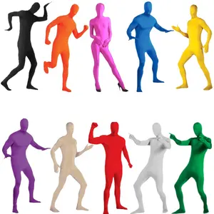 Yetişkin tam vücut Zentai Suit erkek Spandex ikinci cilt sıkı takım elbise cadılar bayramı partisi Cosplay kostüm siyah yeşil Unitard Bodysuit