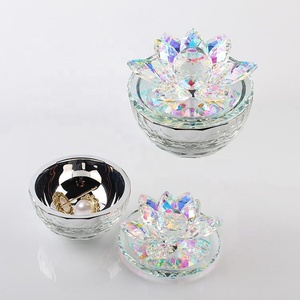 Boîte à bijoux en cristal de couleur AB MH-SH001, boîte à bibelots ronde scintillante en forme de <span class=keywords><strong>fleur</strong></span> de lotus - Product Image 1