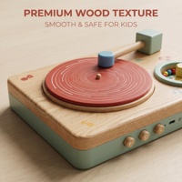 Tourne-disque musical en bois multifonctionnel pour enfants, 5 disques interchangeables lumineux, jouet éducatif en bois naturel sûr
