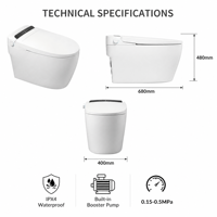 WC intelligent avec télécommande, chasse d'eau électrique automatique, cuvette monobloc avec bidet intégré, forme allongée, siphon en P/S pour l'Australie