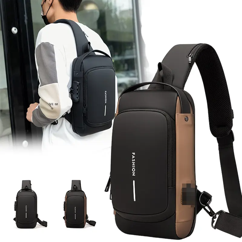 Fashion Design Waterproof Anti Theft Chest Bag Custom Printed LOGO USB Crossbody Sling Bag For Men Single Shoulder