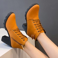 Bottines montantes classiques pour femmes à talon épais et plateforme, avec fermeture éclair latérale et lacets, effet rehausseur de taille