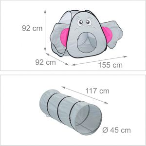 Tente pop-up pour enfants, intérieur et extérieur, avec tunnel de jeu, motif éléphant - Product Image 3