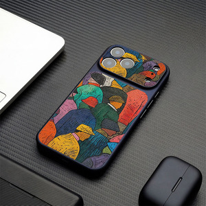 Men Retro Art Oil Painting PU Texture for Back Covers Luxury Big <b>Camera</b> Window Shockproof Case - Product Image 2
