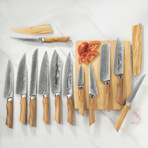 Couteau <span class=keywords><strong>ambre</strong></span> 73 couches en acier damas AUS10 set de couteaux de cuisine set professionnel japonais set de couteaux tranchants avec manche en bois d'olivier - Product Image 2