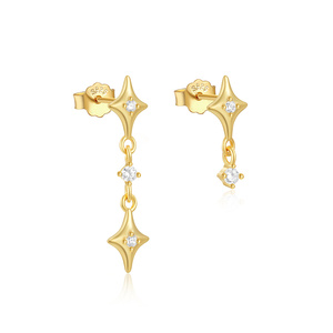 ROXI Pendientes de Plata de Ley 925 con Borlas Largas y Cortas Irregulares y Estrella de Cuatro Puntas - Product Image 1