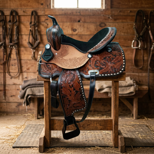 Silla de montar australiana artesanal BS International de cuero genuino de búfalo, silla de montar sostenible para caballos, caja y mantas para caballos - Product Image 1