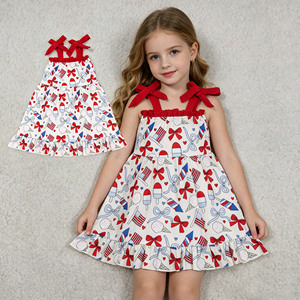 RTS Fashion Vestido Casual Transpirable para Niñas Pequeñas con Lazo de Estrella y Fuegos Artificiales del 4 de Julio, Ropa Infantil al por Mayor - Product Image 3