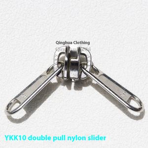 Pour <span class=keywords><strong>YKK</strong></span> No. 10 Double <span class=keywords><strong>fermeture</strong></span> <span class=keywords><strong>éclair</strong></span> Pull Tab <span class=keywords><strong>curseur</strong></span> argent et gris Nylon plastique Double tête <span class=keywords><strong>curseur</strong></span> en Stock - Product Image 3