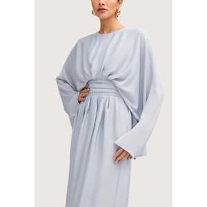 Maleeka blu pastello drappo Maxi abito lavorato all'uncinetto con stampa a trapezio <span class=keywords><strong>impero</strong></span> per feste serali matrimoni XL realizzati in poliestere - Product Image 3