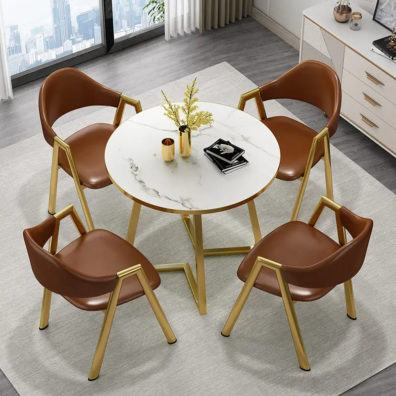 Cost-effective Solid Wood Top Rock white negotiation table and chair combination Small House Dining Furniture Dining Table Set