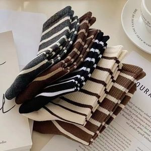 Striped Women's Crew Socks Autumn Winter Warmth Casual Mid Calf Length Polyester Fiber Youth Style - Product Image 2