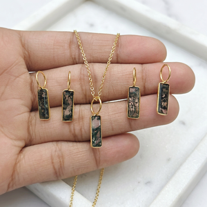 Minimalist jewelry natural stone moss agate bar shape pendant charms solid brass 18k gold plated bezel set <b>cable</b> chain necklace - Product Image 5