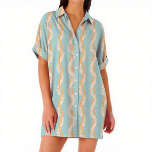 Abito Camicia <span class=keywords><strong>da</strong></span> Donna Casual Hawaiano con Stampa Floreale, Maniche Corte e Bottoni - Product Image 2