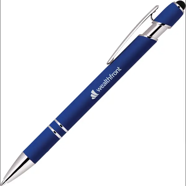 プロモーションスタイラスペン/ラバーコーティングされた快適なスタイラススクリーンタッチペン/ロゴ付きメタルソフトスタイラスボールペン