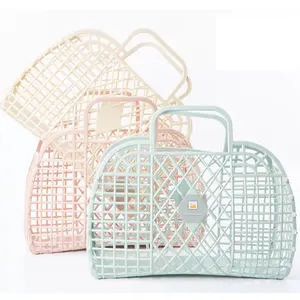 Personalized Retro Vintage Mini Plastic Pvc Jelly Basket Tote Bag Beach Bag Handbag For Girls Women Party Favor Bags