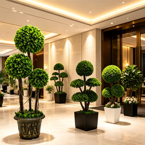 Arbre topiaire artificiel à triple boule, <span class=keywords><strong>plante</strong></span> <span class=keywords><strong>verte</strong></span> <span class=keywords><strong>en</strong></span> <span class=keywords><strong>pot</strong></span> <span class=keywords><strong>en</strong></span> faux buis pour projets d'aménagement paysager et de terrassement d'hôtels, villas et jardins, OEM - Product Image 2