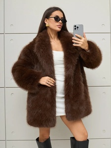 <span class=keywords><strong>Manteau</strong></span> élégant Zeyu pour <span class=keywords><strong>femme</strong></span> en fausse fourrure de renard marron chocolat, mi-long, ceinturé, col à revers oversize, pour l'<span class=keywords><strong>hiver</strong></span>, les fêtes et le quotidien - Product Image 5