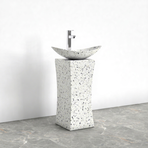 Lavabo de Pedestal de Terrazo Artístico Moderno, Diseño de Porcelana, Marca OEM PS-1058A-8173, Hecho en Malasia, para Baño Contemporáneo - Product Image 1