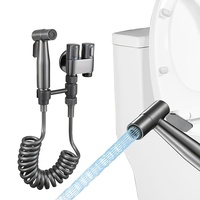 Set Semprotan Bidet Genggam USA untuk Toilet, Kit Shattaf Terpasang di Dinding dengan Selang Spiral Anti Aliran Balik G1/2 Grosir