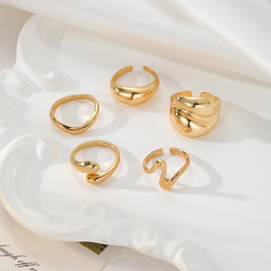 5pcs/set Punk Style Irregular <b>Ring</b> Geometric Design Cross <b>Ring</b> Trendy Gold Color <b>Chunky</b> <b>Rings</b> Set for Women - Product Image 5