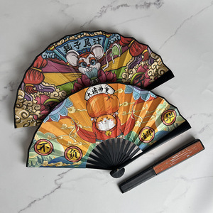 Quạt xếp in logo <span class=keywords><strong>anime</strong></span> tùy chỉnh, in chuyển nhiệt UV, hình tròn, mini, kiểu Trung Quốc, cầm tay, làm bằng giấy, có tay cầm bằng nhựa - Product Image 2