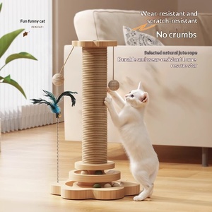 Petop Griffoir pour chat avec jouet interactif sur rail en bois, base en pin naturel, corde en jute, protection de meubles pour chats d'intérieur - Product Image 4
