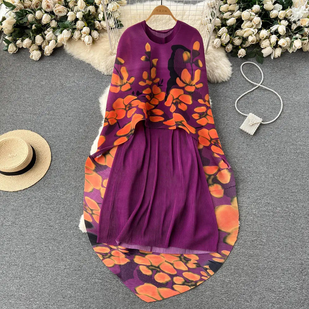 Women's Sets Fashion Print Tops Chiffon Casual Ladies Dress Suit American Clothing Wholesale