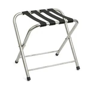 H01 Soporte de equipaje de metal plegable cromado Muebles de hotel de dormitorio de acero para suministro de hospitalidad