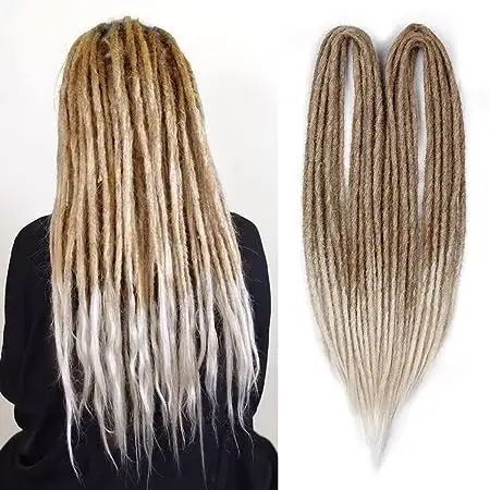 Leeven 0.6 cm चौड़ाई हस्तनिर्मित Dreadlock एक्सटेंशन 22 इंच Ombre ग्रे एकल समाप्त Dreads 8 किस्में सिंथेटिक Crochet बाल