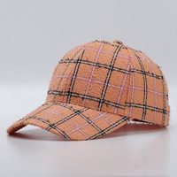 Gorra de béisbol clásica a cuadros de 6 paneles, ajustable, para todas las estaciones, estilo coreano, sencilla, de ala ancha, para mujer, transfronteriza