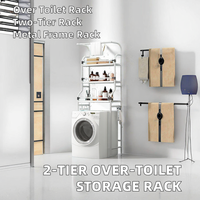 Étagère de rangement pour linge gain de place au-dessus de la machine à laver, en acier blanc thermolaqué avec barre porte-serviettes et crochets pour buanderie