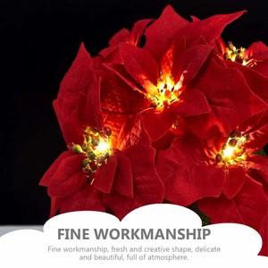 Flores de Pascua Artificiales de Seda Rojas para Navidad, Ramilletes de Pascua Artificiales, Flores Rojas de Navidad, 7 Cabezas, Pascua de Terciopelo - Product Image 4